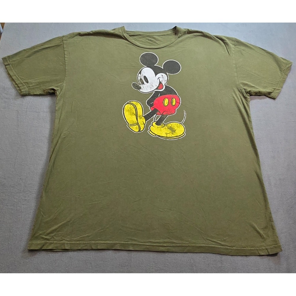 Disney Mickey Mouse Shirt Mens 2XL OD Green‎ Graphic Tee Short Sleeve Cotton
